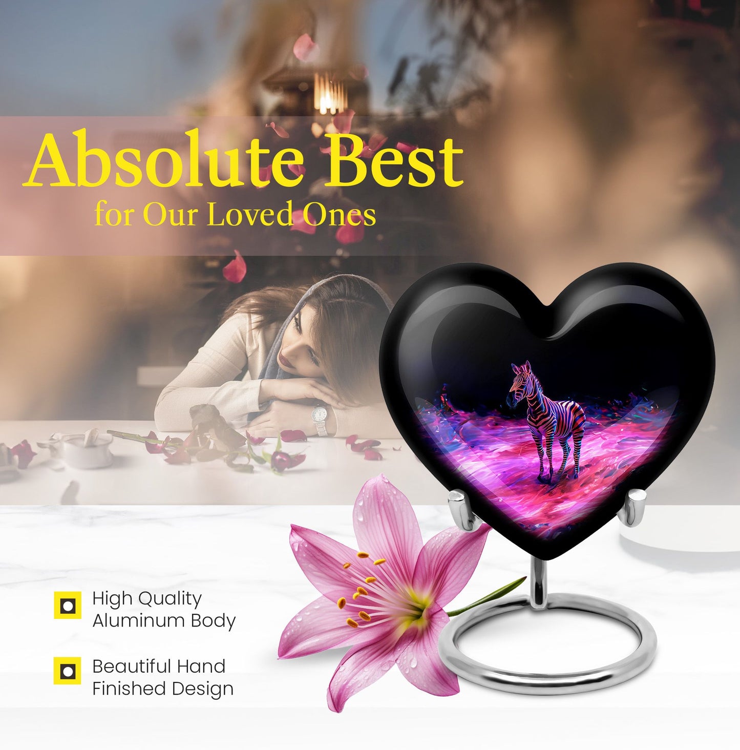  Heart-Shaped Zebra Cremation Urn for burial, 