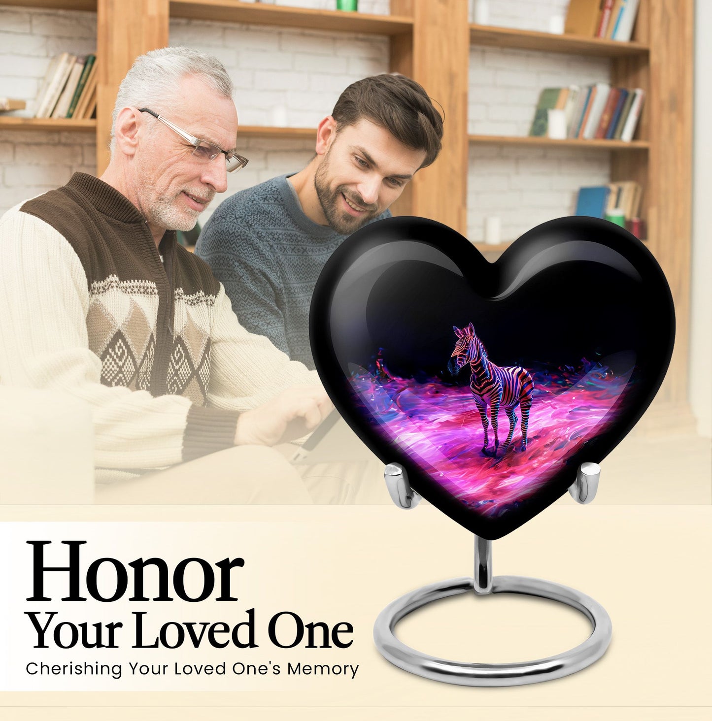  Heart-Shaped Zebra Cremation Urn for burial, 
