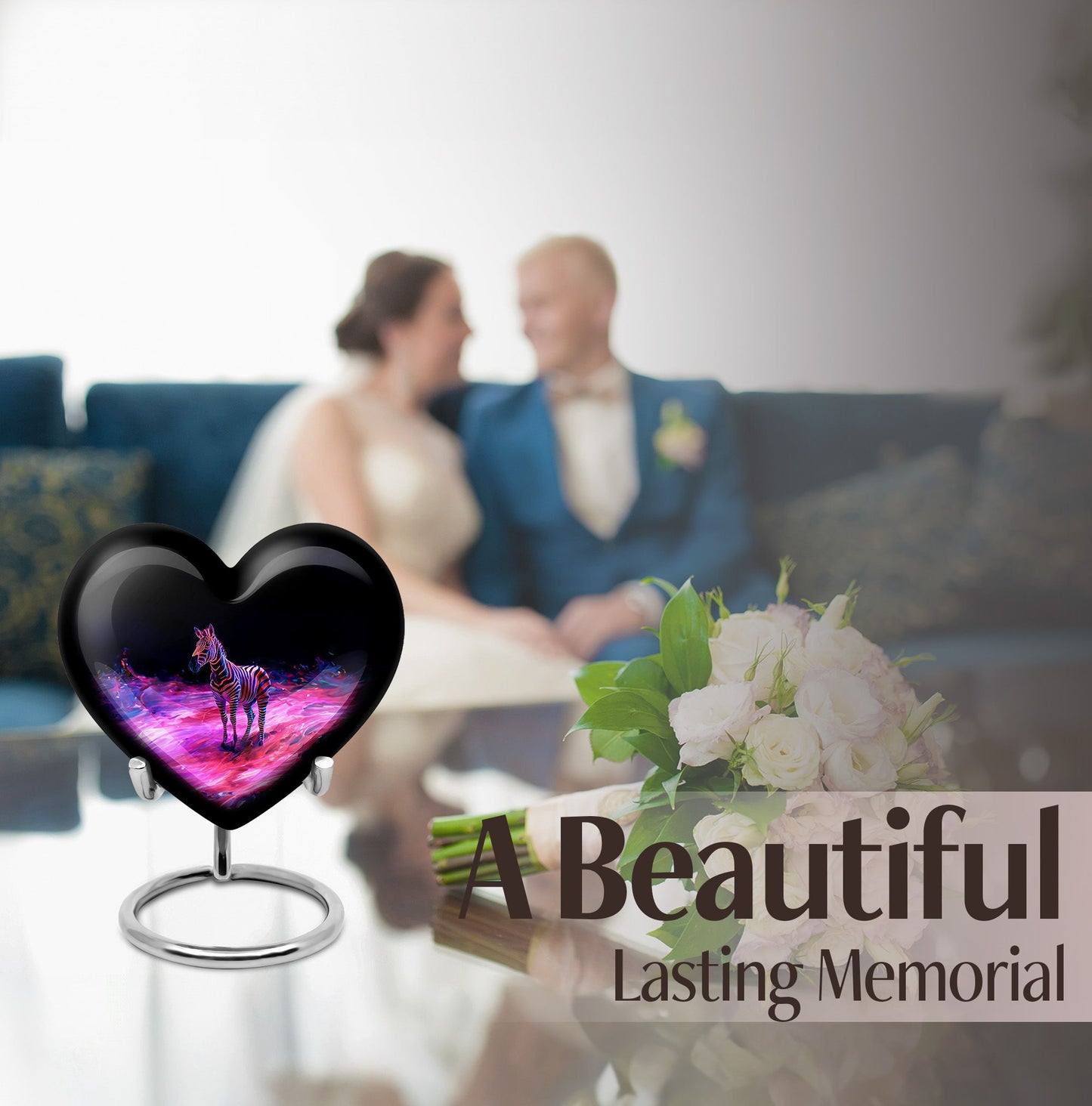  Heart-Shaped Zebra Cremation Urn for burial, 