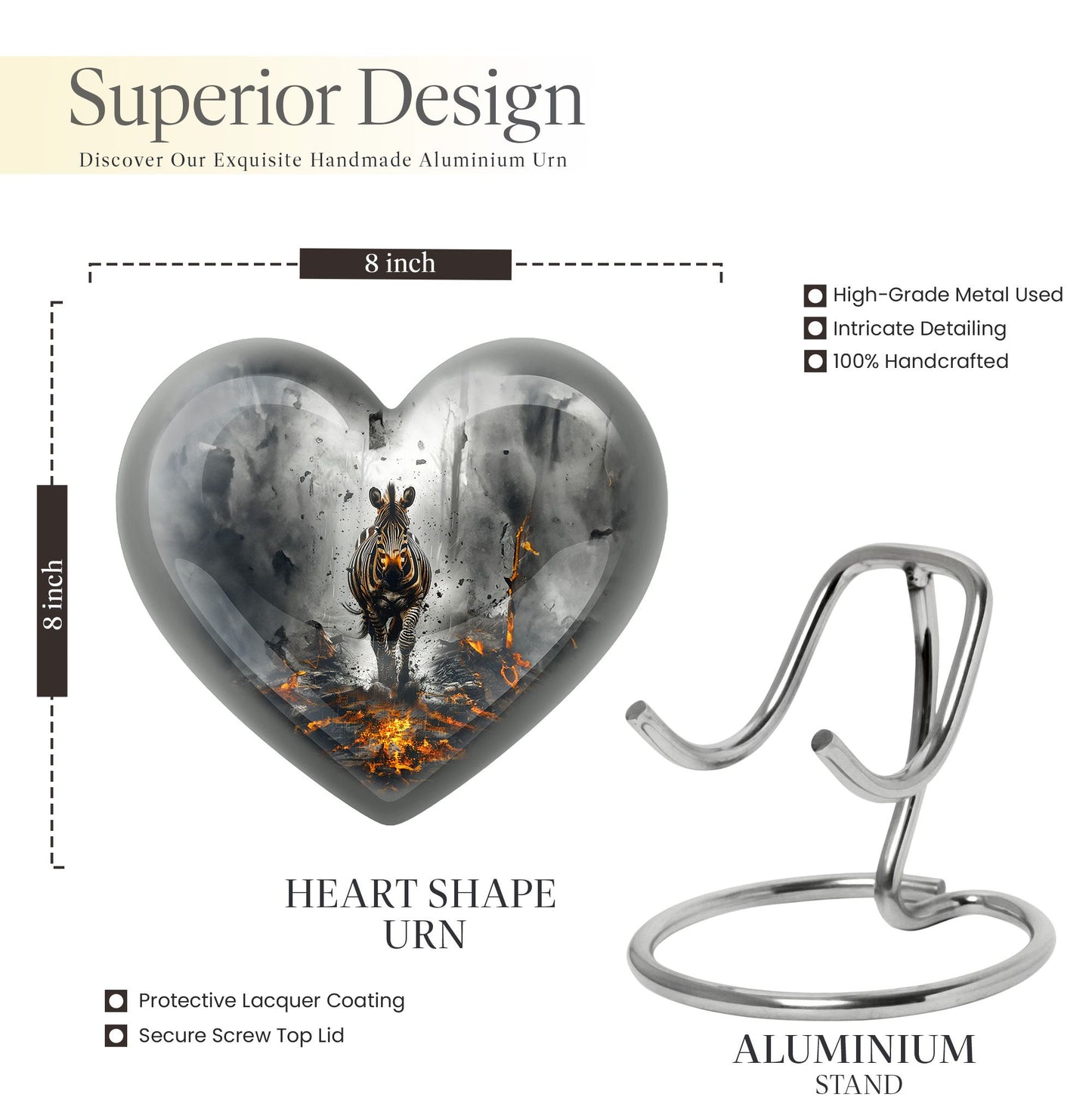 heart-shaped zebra urn