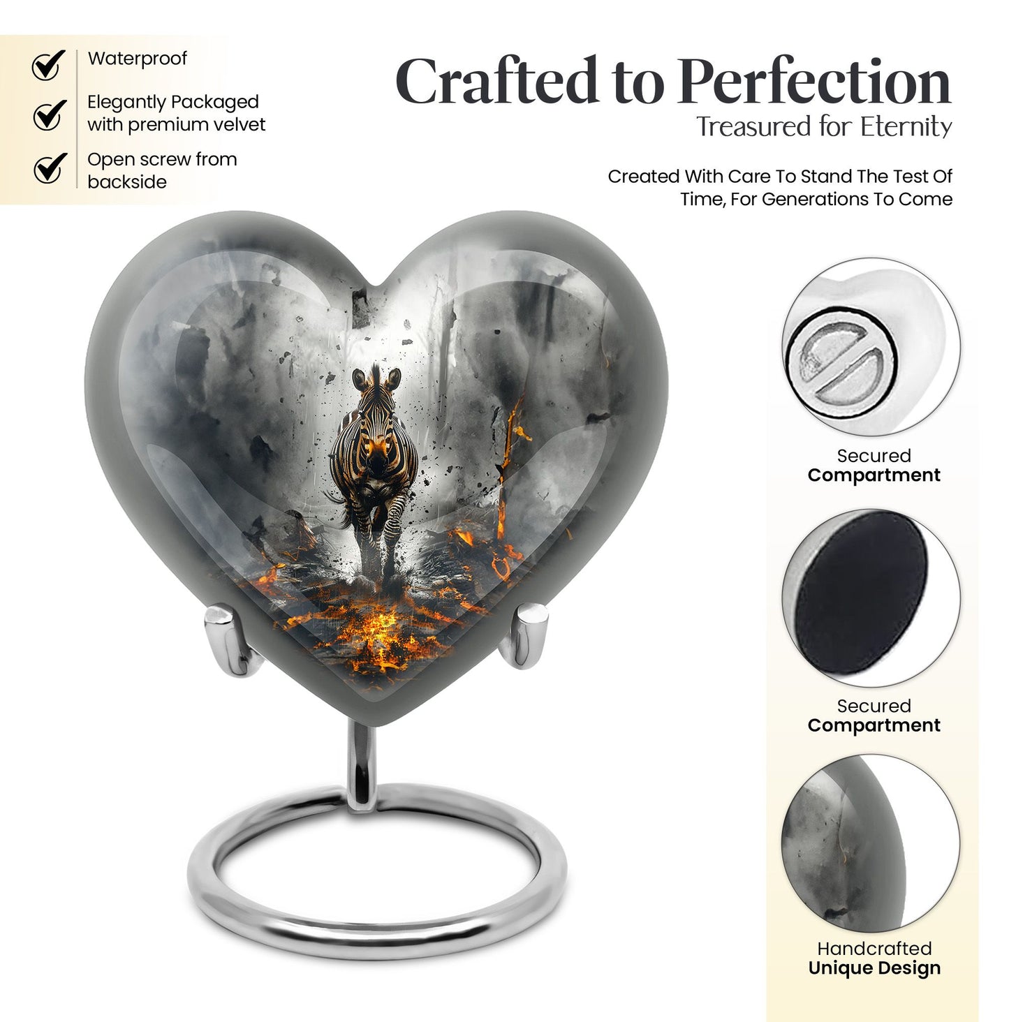 heart-shaped zebra urn