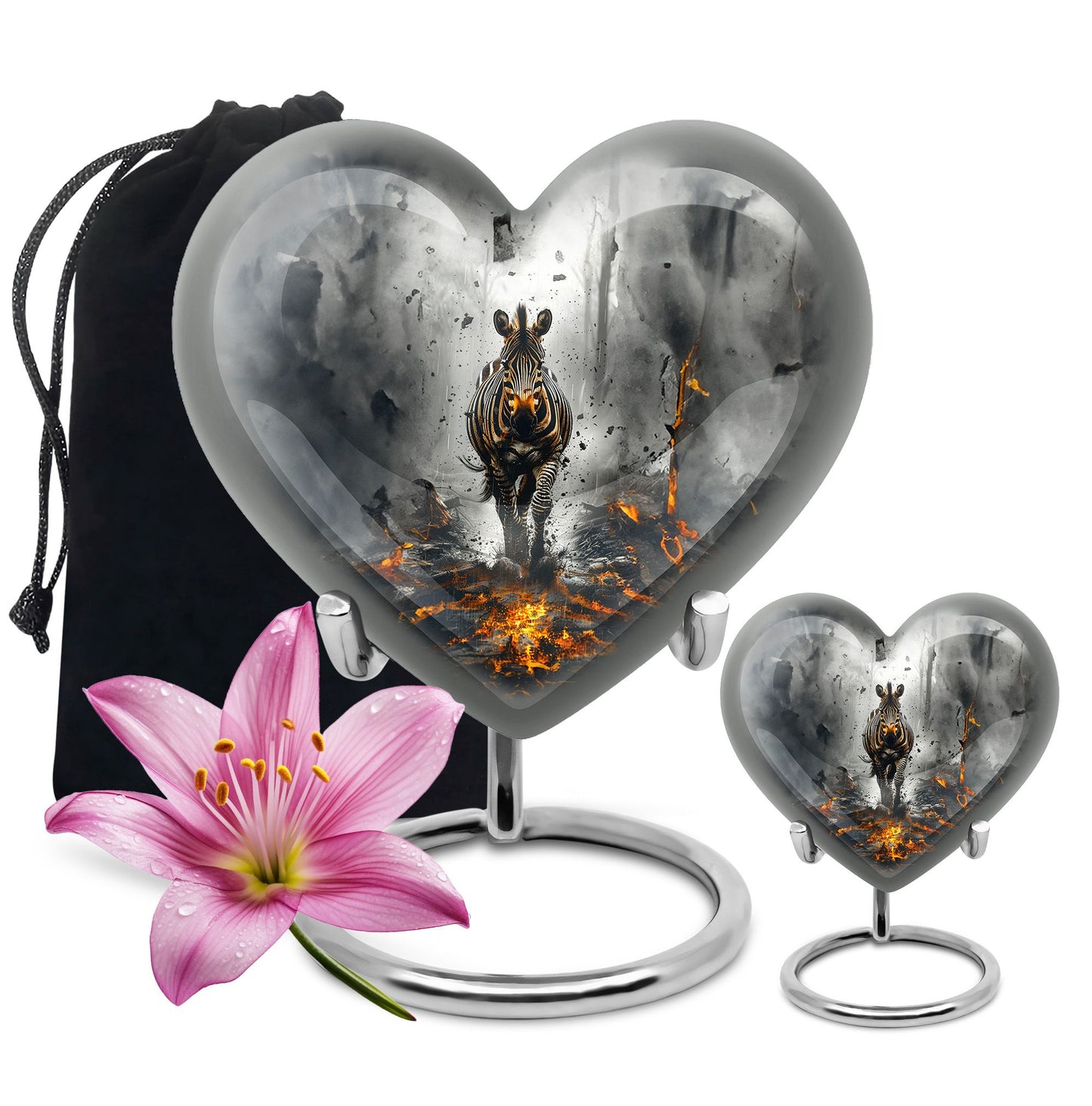 heart-shaped zebra urn
