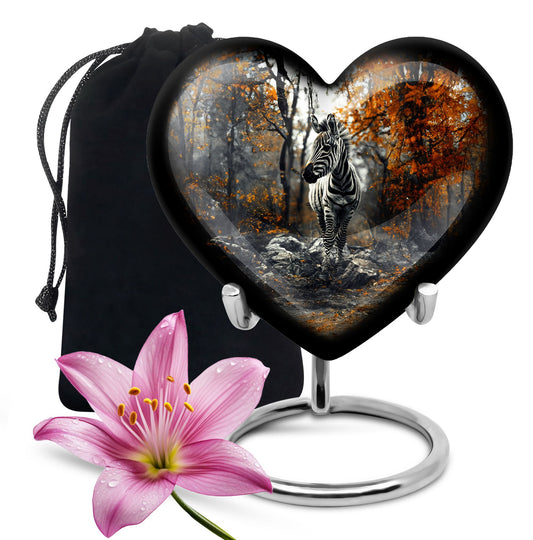 heart urn with abstract zebra design