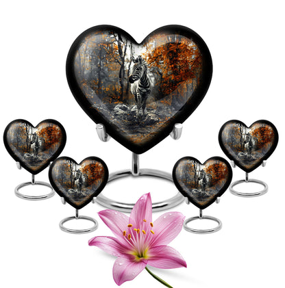 heart urn with abstract zebra design