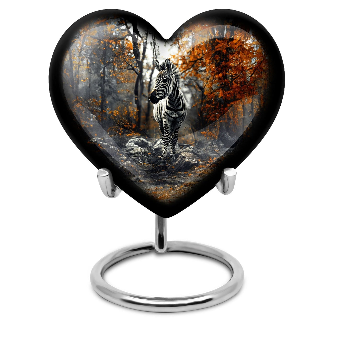 heart urn with abstract zebra design