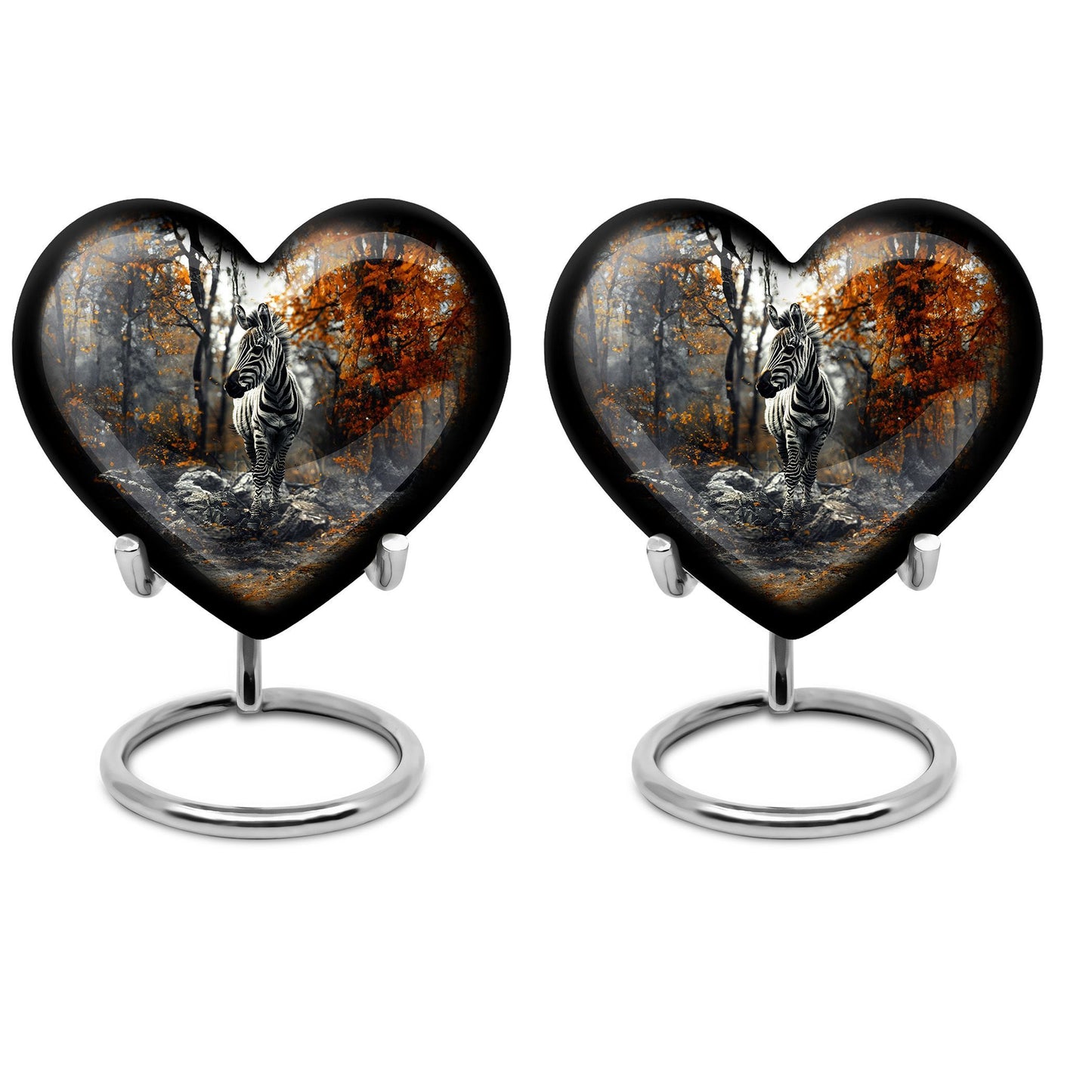 heart urn with abstract zebra design