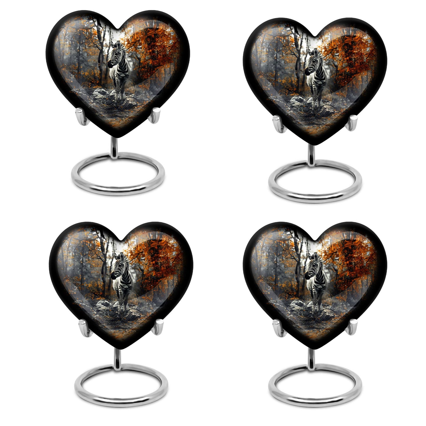 heart urn with abstract zebra design