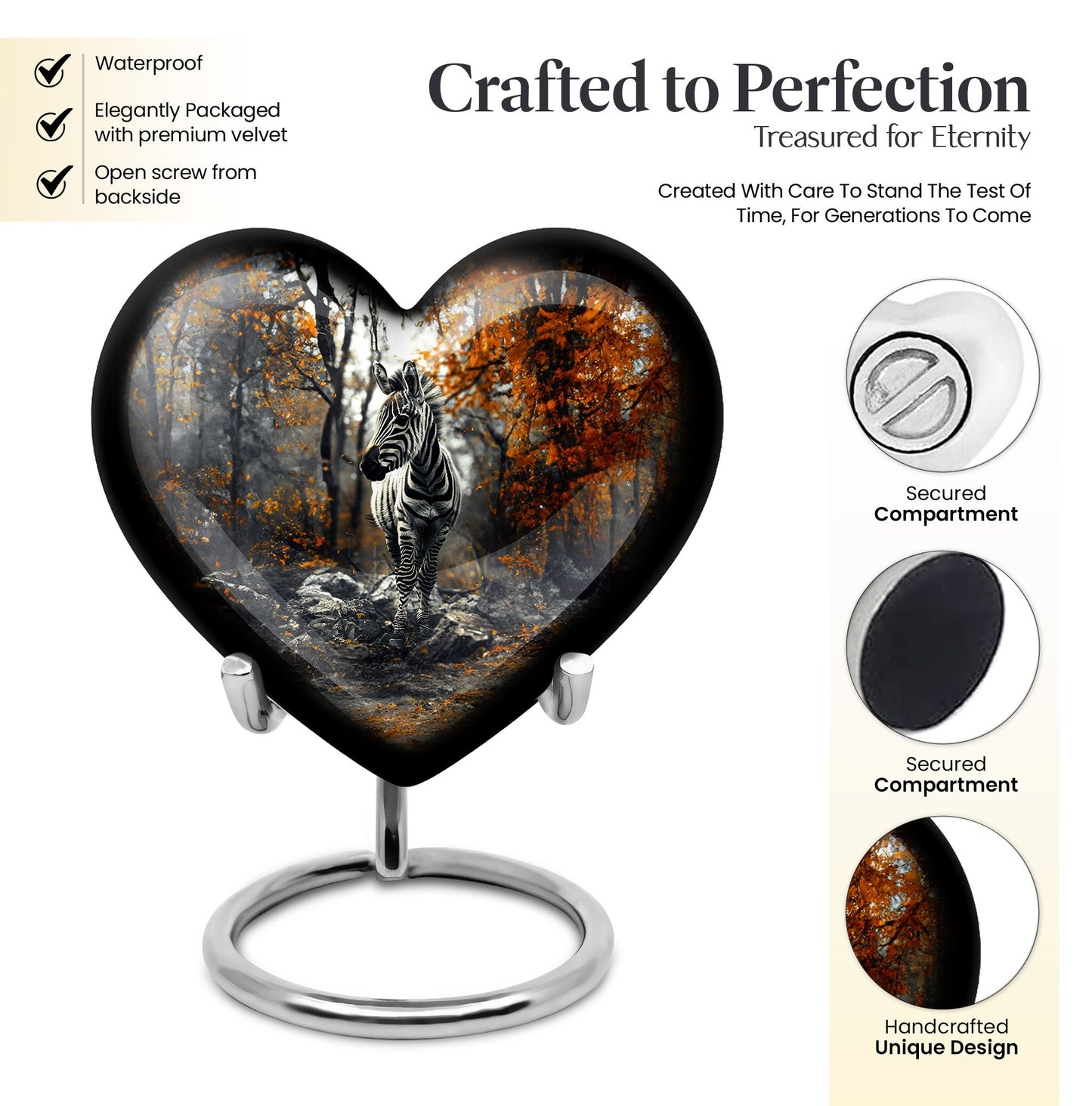heart urn with abstract zebra design