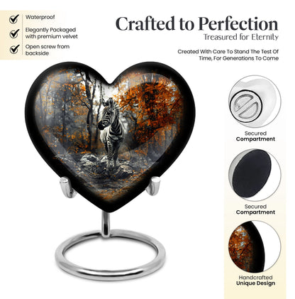 heart urn with abstract zebra design