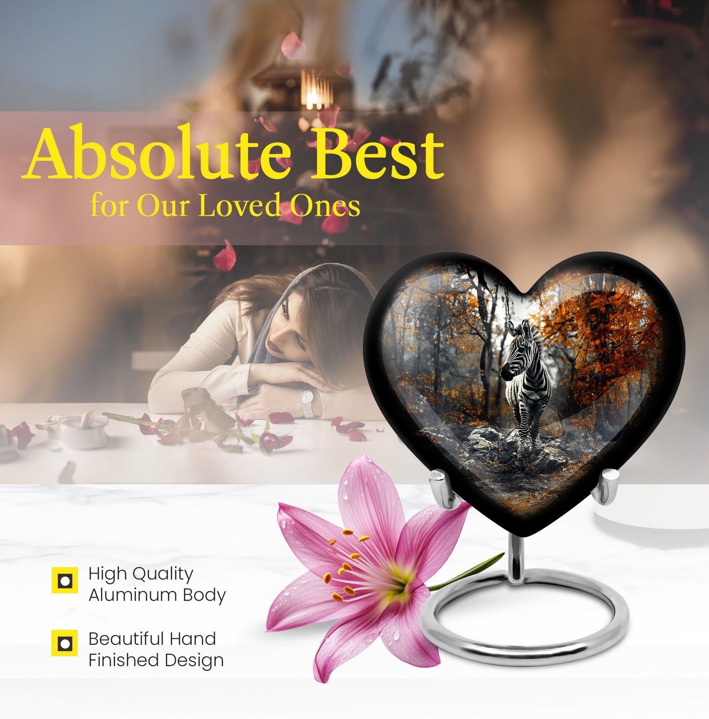 heart urn with abstract zebra design