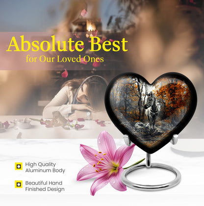 heart urn with abstract zebra design