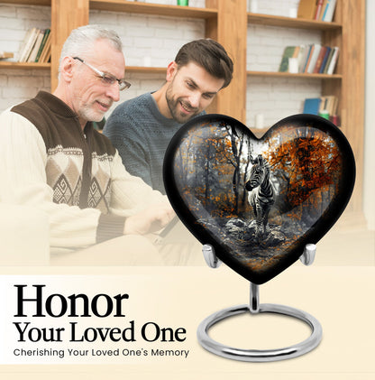 heart urn with abstract zebra design