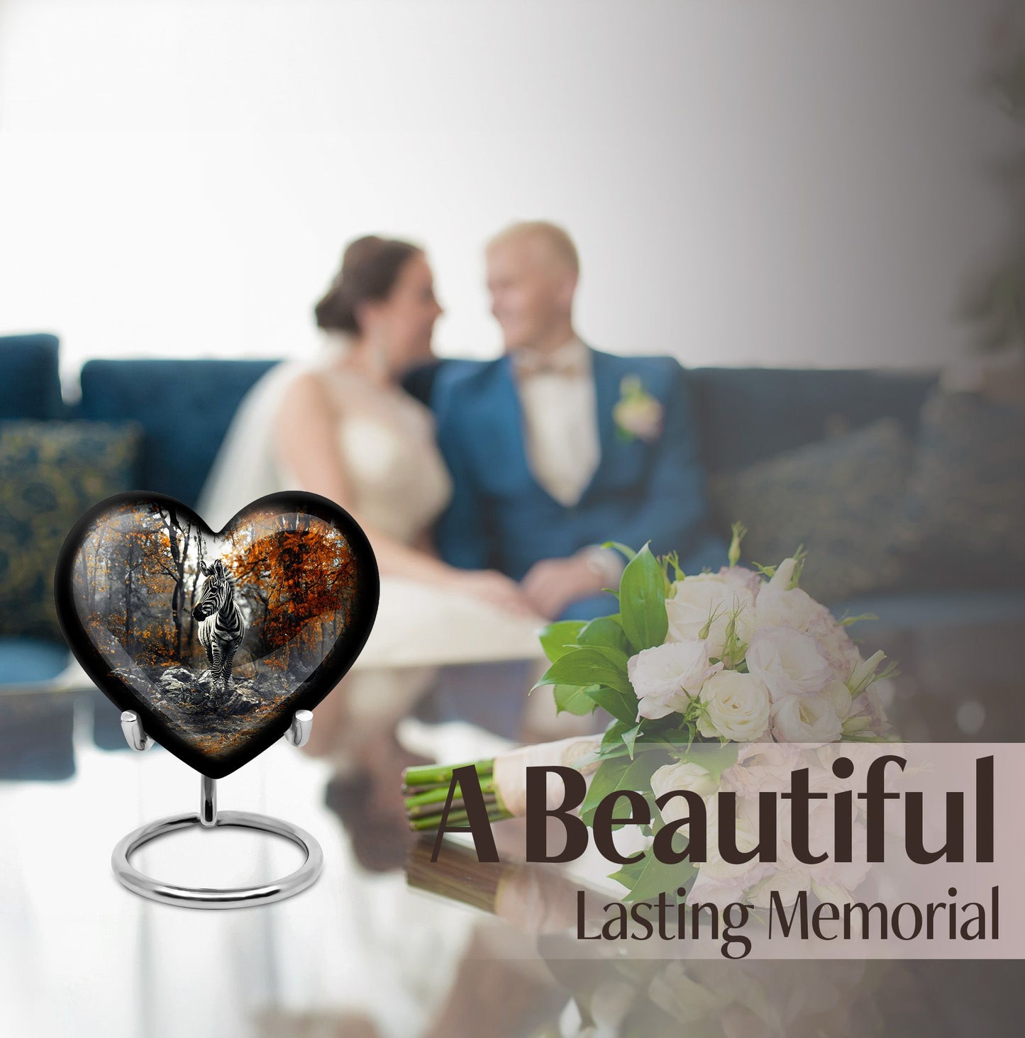 heart urn with abstract zebra design