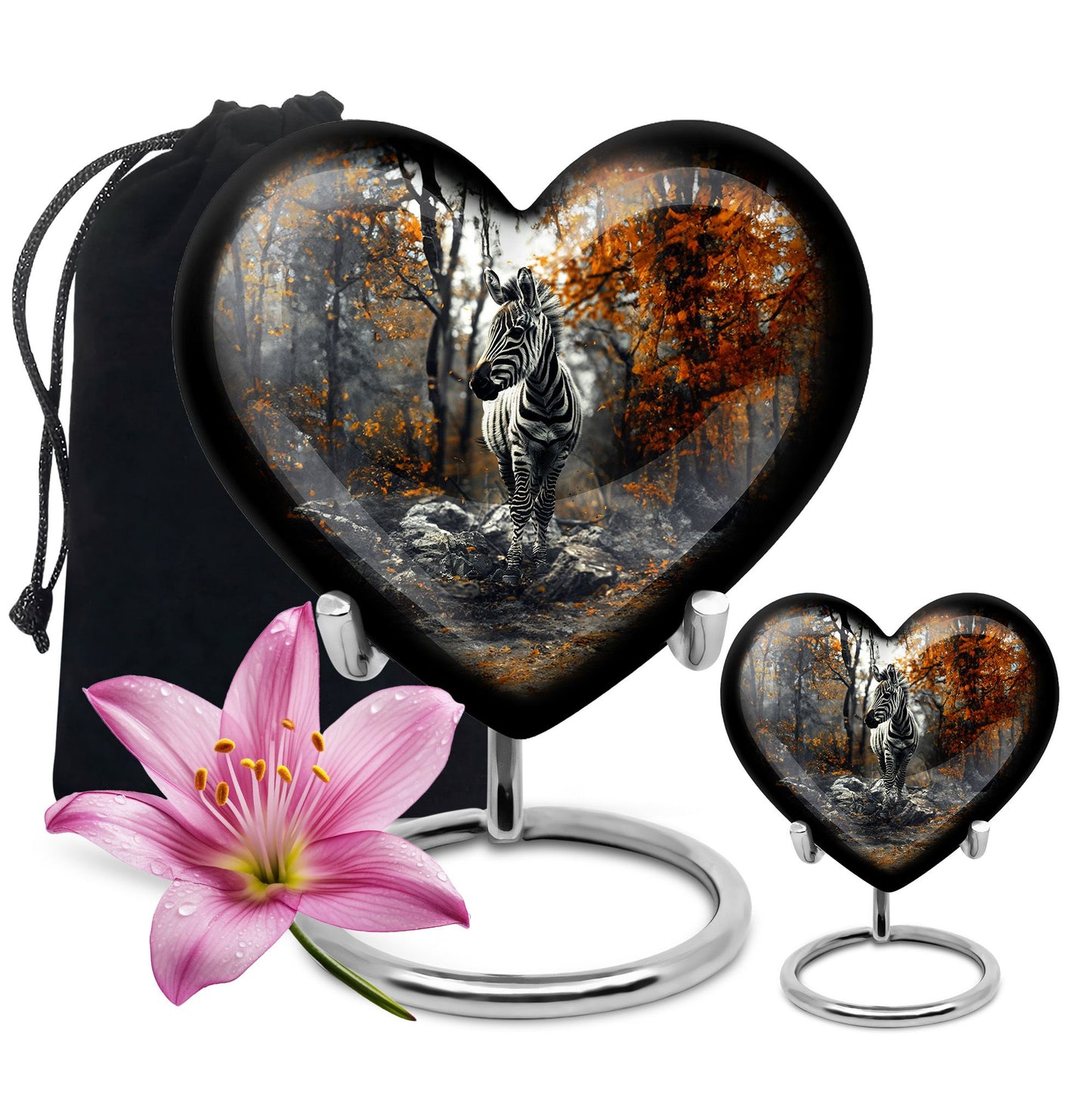 heart urn with abstract zebra design