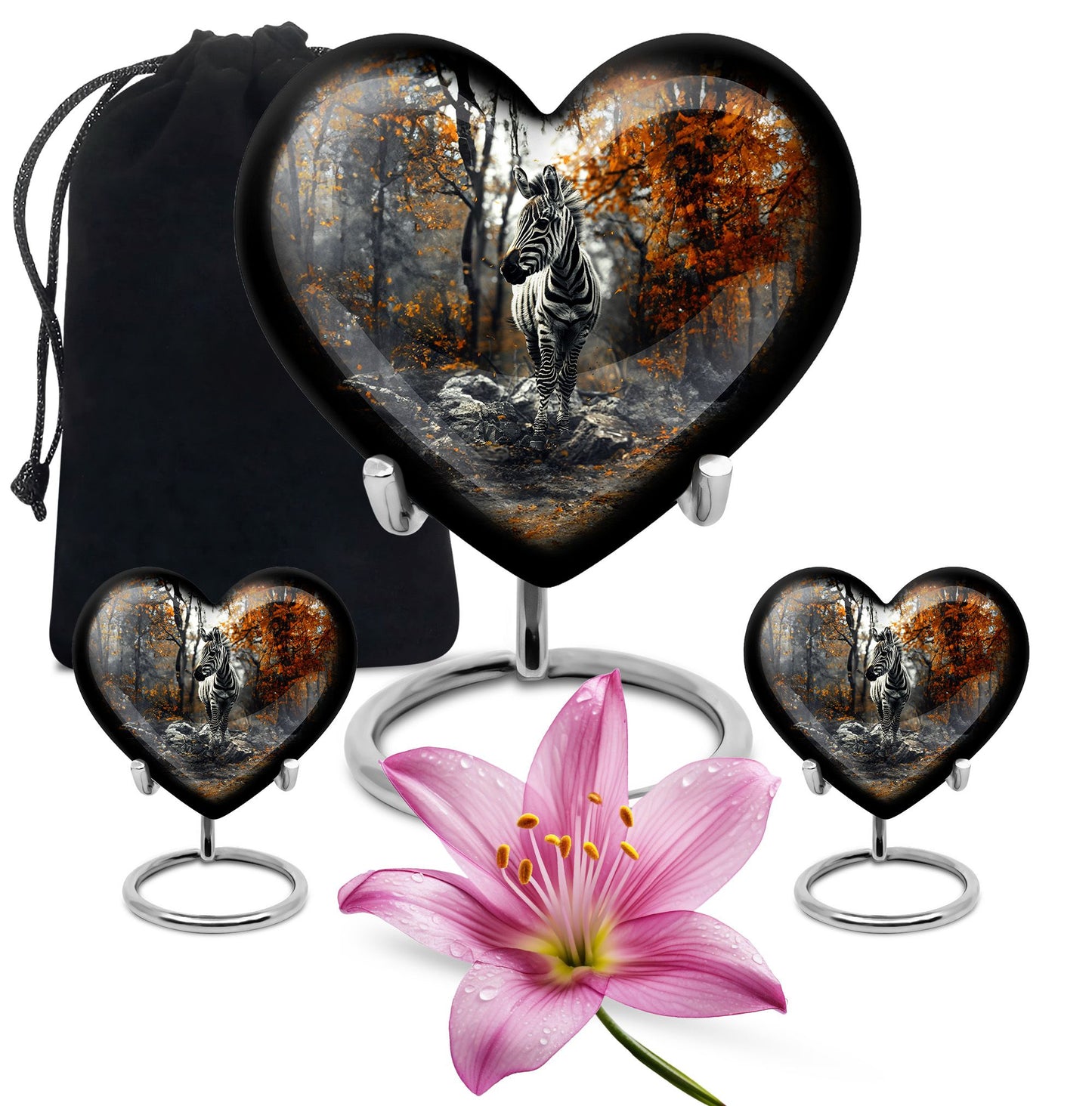 heart urn with abstract zebra design