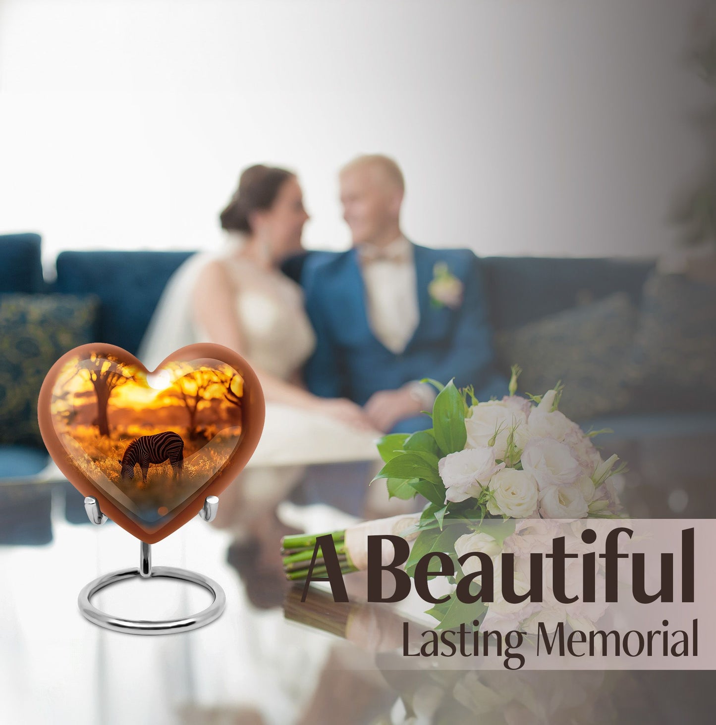 heart-shaped zebra urn