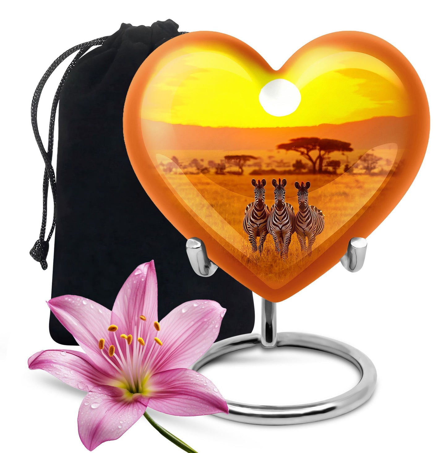 10 inch Heart-shaped zebra urn, made of Aluminium, for human ashes
