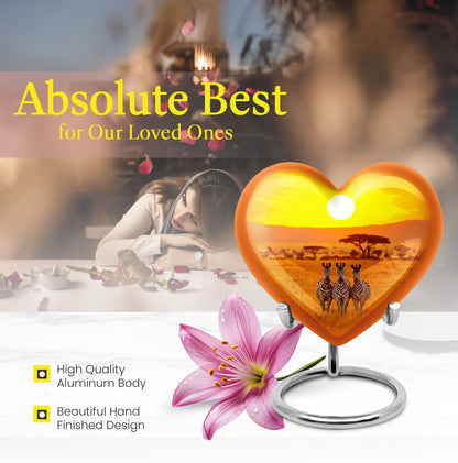 10 inch Heart-shaped zebra urn, made of Aluminium, for human ashes
