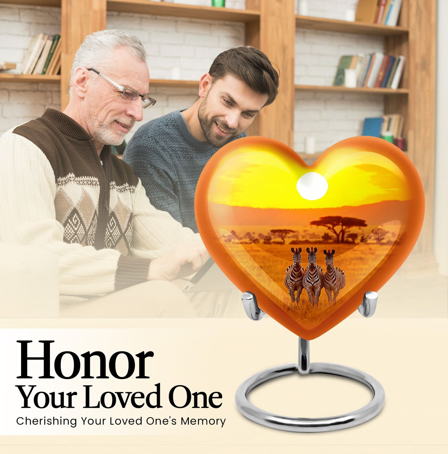 10 inch Heart-shaped zebra urn, made of Aluminium, for human ashes