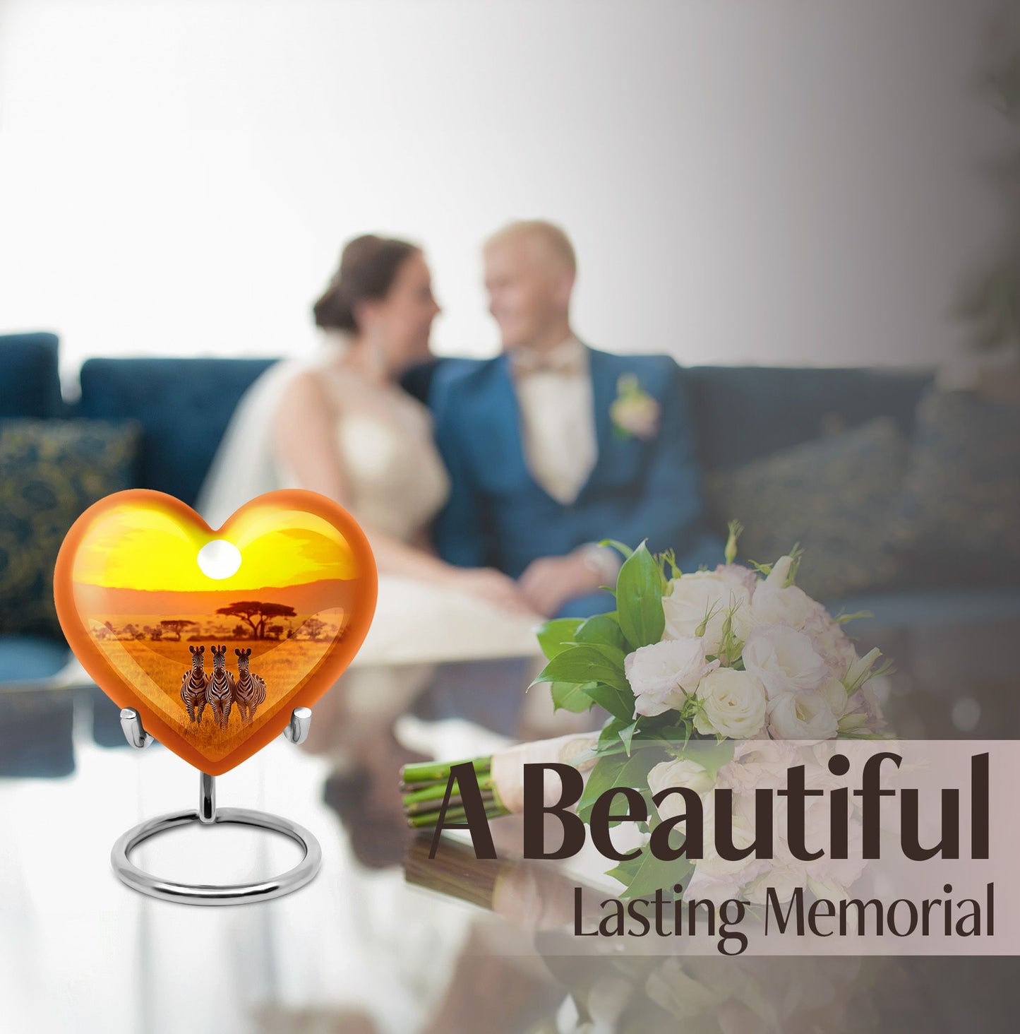 10 inch Heart-shaped zebra urn, made of Aluminium, for human ashes