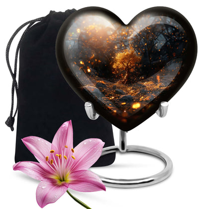 Abstract 10-inch large heart urn, aluminum Tree of Life memorial medium urn for holding ashes