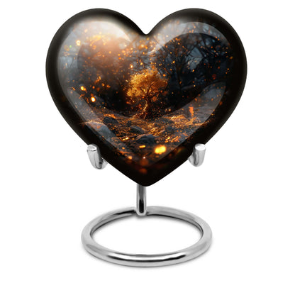 Abstract 10-inch large heart urn, aluminum Tree of Life memorial medium urn for holding ashes
