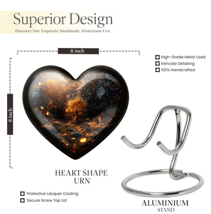 Abstract 10-inch large heart urn, aluminum Tree of Life memorial medium urn for holding ashes