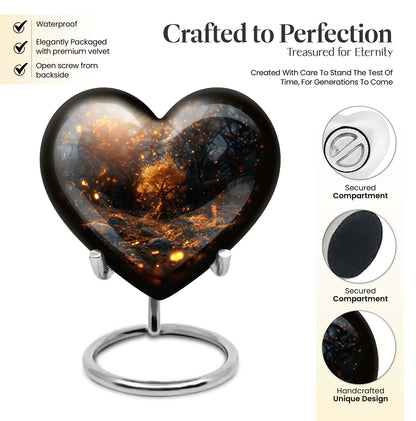 Abstract 10-inch large heart urn, aluminum Tree of Life memorial medium urn for holding ashes