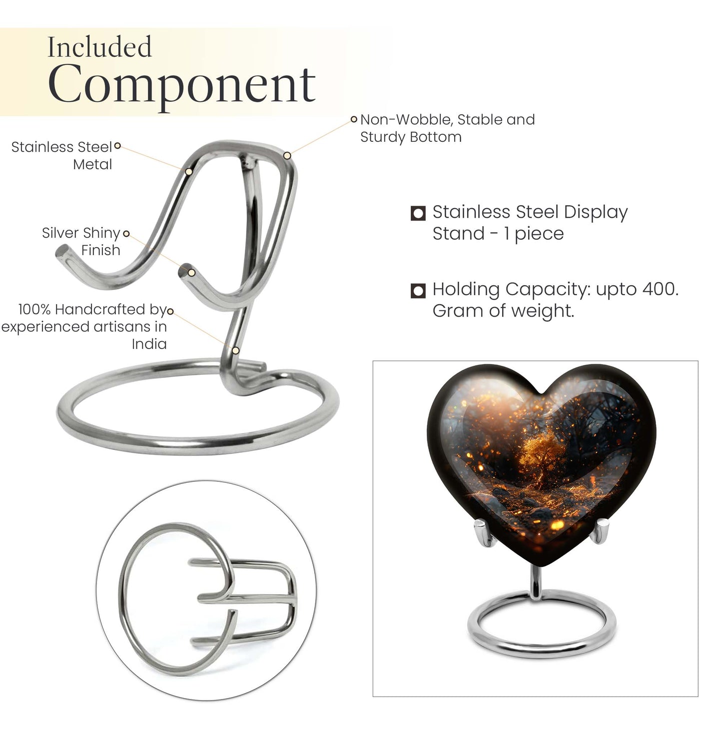 Abstract 10-inch large heart urn, aluminum Tree of Life memorial medium urn for holding ashes