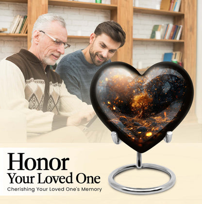 Abstract 10-inch large heart urn, aluminum Tree of Life memorial medium urn for holding ashes