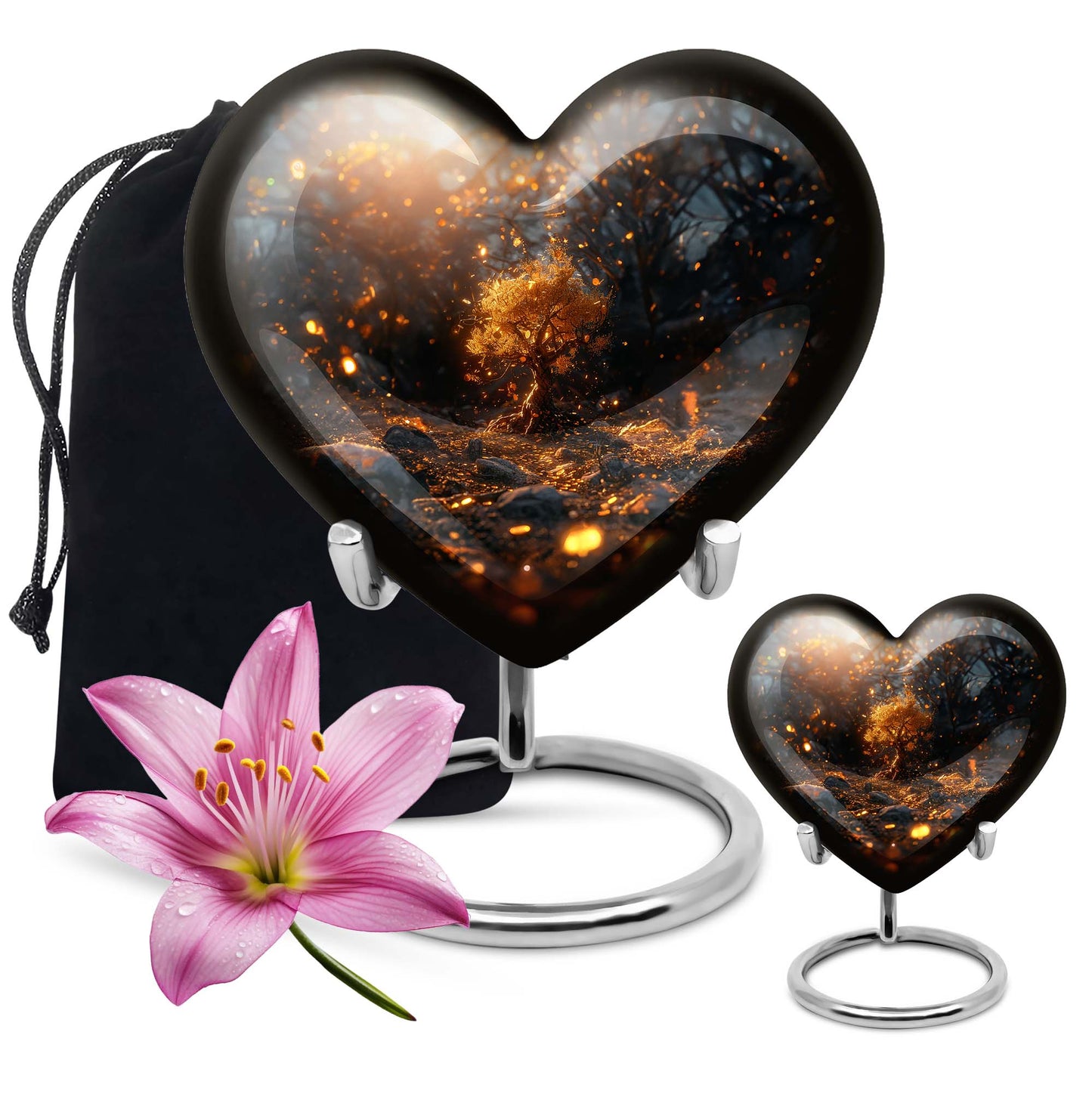 Abstract 10-inch large heart urn, aluminum Tree of Life memorial medium urn for holding ashes