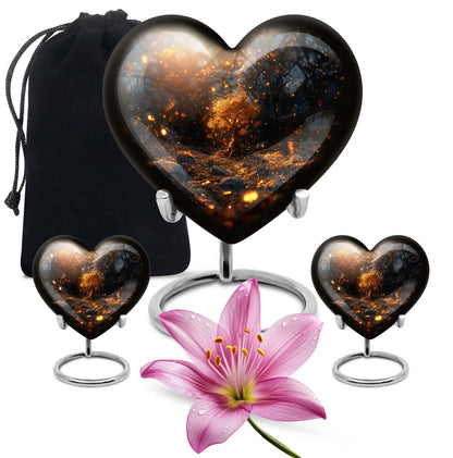 Abstract 10-inch large heart urn, aluminum Tree of Life memorial medium urn for holding ashes