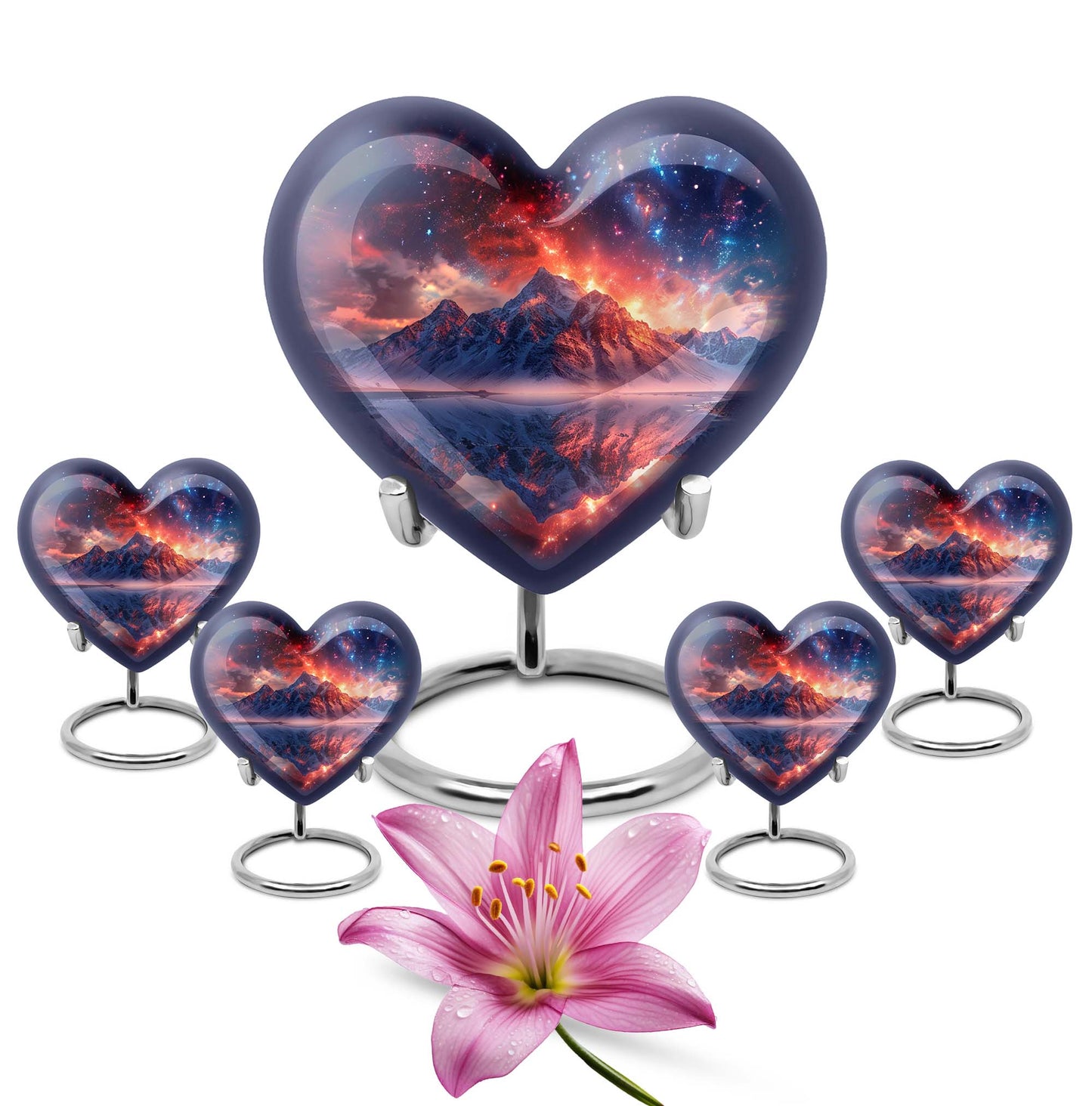Heart-shaped mountains urn for human ashes