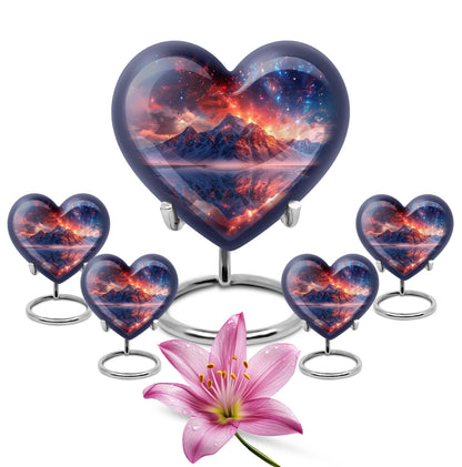 Heart-shaped mountains urn for human ashes