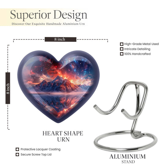 Heart-shaped mountains urn for human ashes
