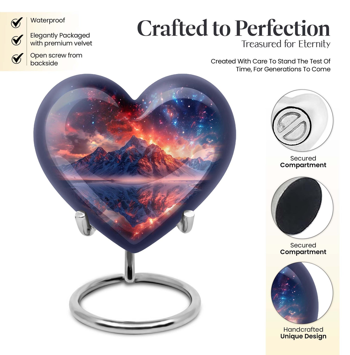 Heart-shaped mountains urn for human ashes