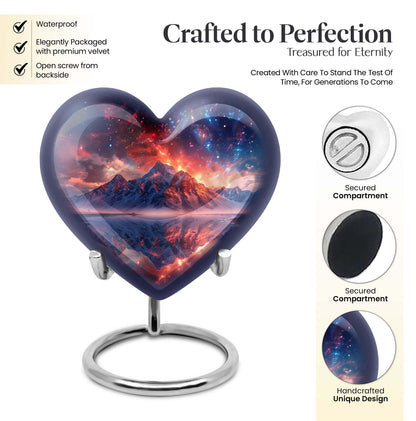 Heart-shaped mountains urn for human ashes