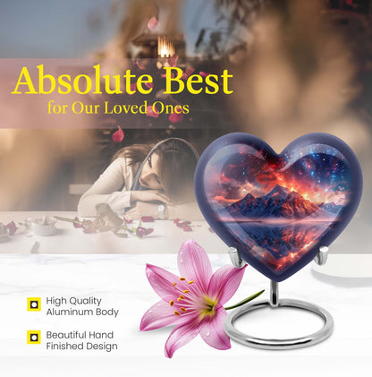 Heart-shaped mountains urn for human ashes