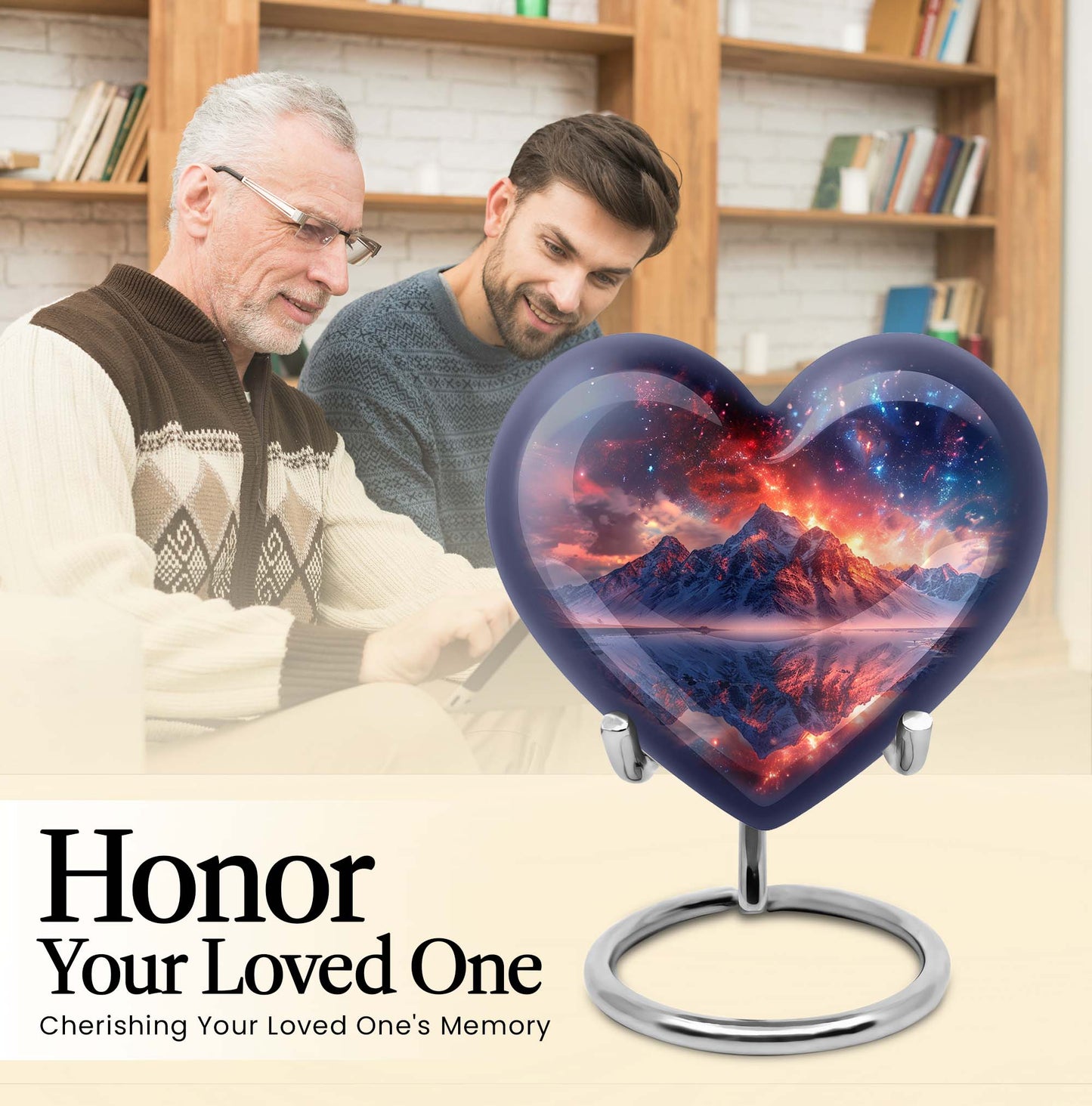 Heart-shaped mountains urn for human ashes