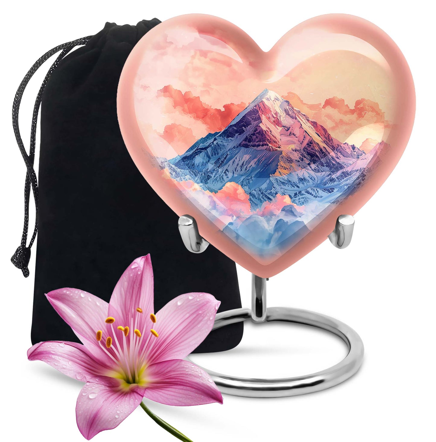 10-inch heart-shaped mountains urn for cremation or memorial, made of aluminium