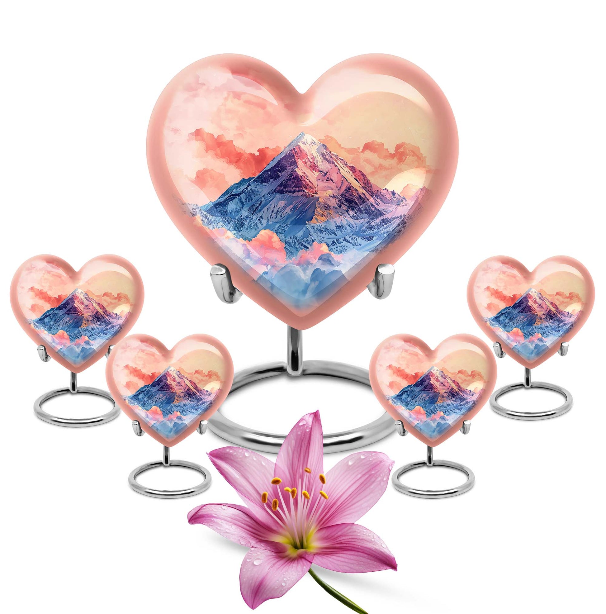 10-inch heart-shaped mountains urn for cremation or memorial, made of aluminium