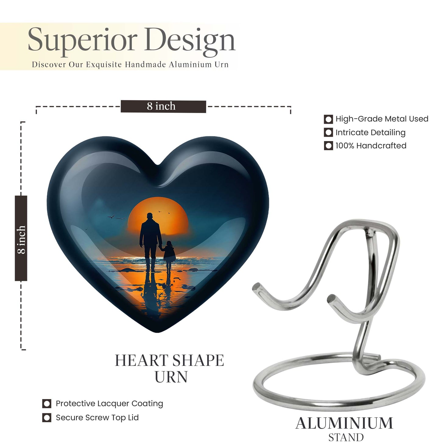 heart shaped cremation urn for father