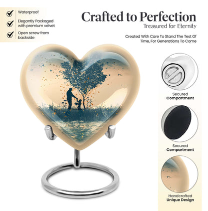 10-inch heart-designed father urn for men's cremation, customized memorial for adult male ashes