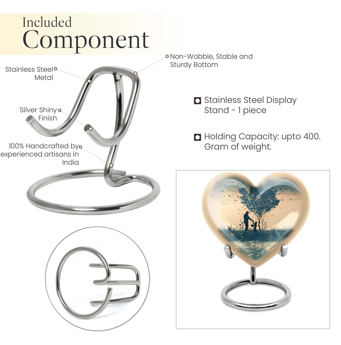 10-inch heart-designed father urn for men's cremation, customized memorial for adult male ashes