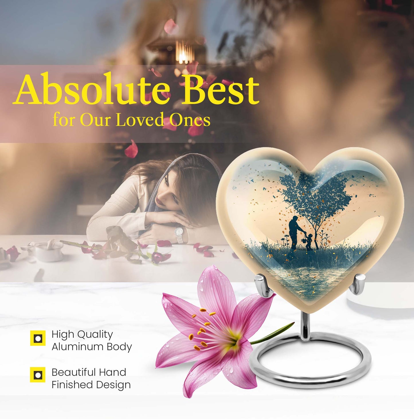 10-inch heart-designed father urn for men's cremation, customized memorial for adult male ashes