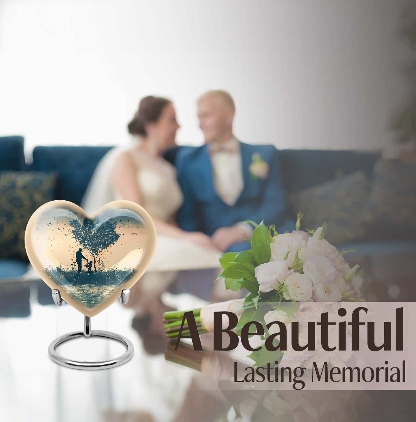 10-inch heart-designed father urn for men's cremation, customized memorial for adult male ashes