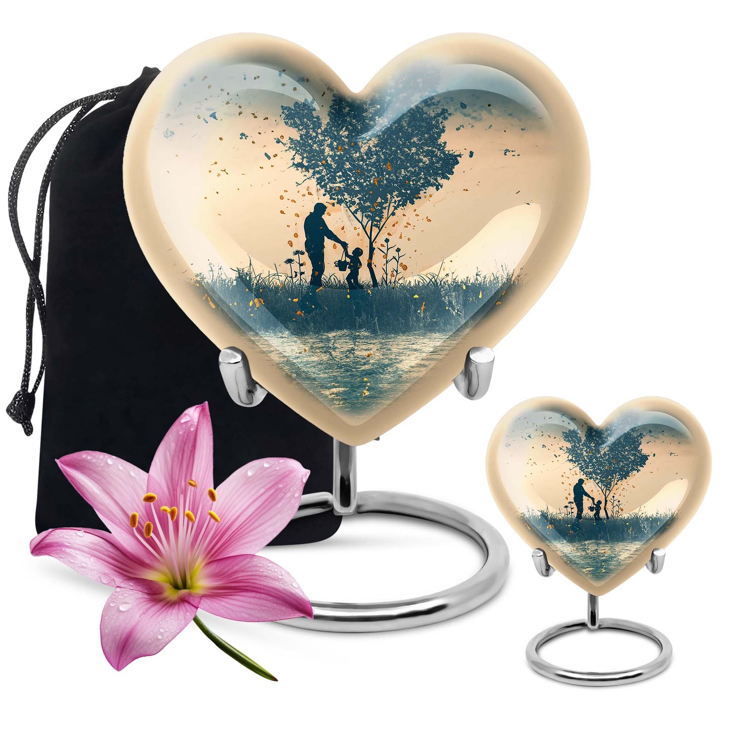 10-inch heart-designed father urn for men's cremation, customized memorial for adult male ashes