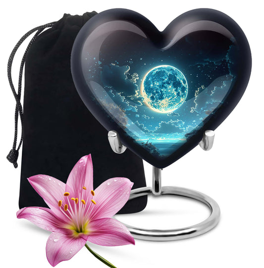 Heart-shaped Lunar Urn in Aluminium, Ideal for Adult Male Dad, Customizable with Engraved Names