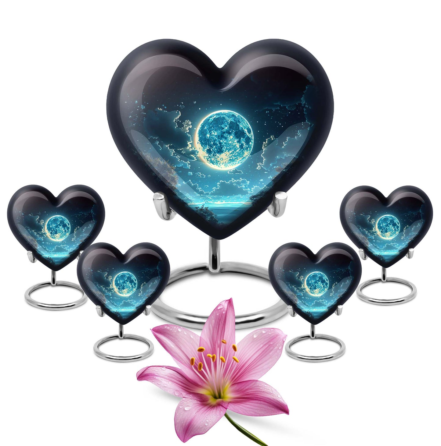Heart-shaped Lunar Urn in Aluminium, Ideal for Adult Male Dad, Customizable with Engraved Names