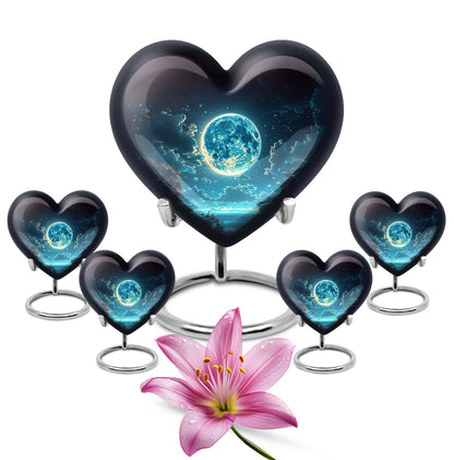 Heart-shaped Lunar Urn in Aluminium, Ideal for Adult Male Dad, Customizable with Engraved Names